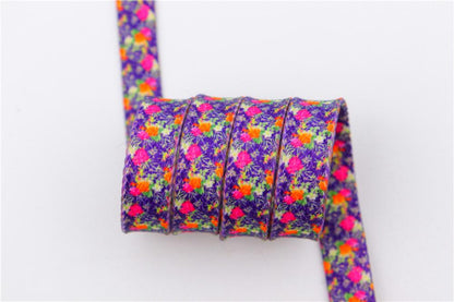 1 Pair 8MM Flat Type Purple Small Floral Pattern Heat Transfer Printing Lady's Dress Shoelaces Nice