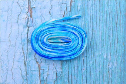 8MM Blue White Striped Ripple Heat Transfer Printing Shoelaces Top Accessories Women Sneaker Ropes