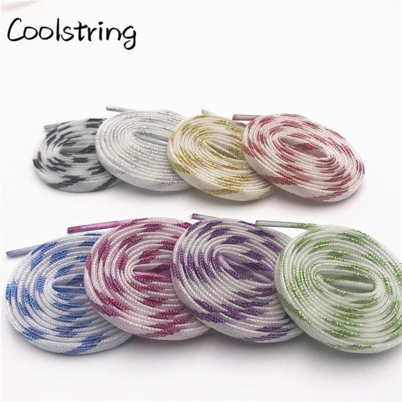 7mm Double Layer Shinning Colorful Glitter Shoelaces Long Shoe Laces White Black Red Gold Silver