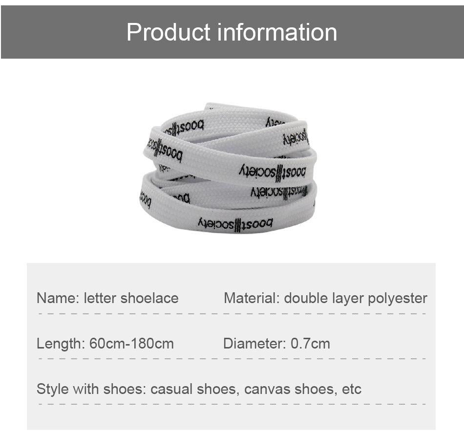 7MM  "boos society" Letter Silk Printing White Black Shoelaces изи буст кроссовки Flat Ropes Easy