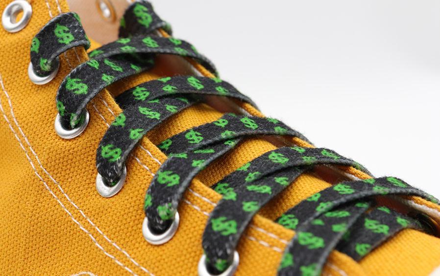 8MM Flat Canvas Polyester Cotton Laces Black-Green Dollar Heat Transfer Printing Pattern Top Ropes