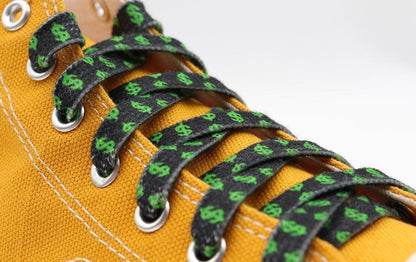 8MM Flat Canvas Polyester Cotton Laces Black-Green Dollar Heat Transfer Printing Pattern Top Ropes