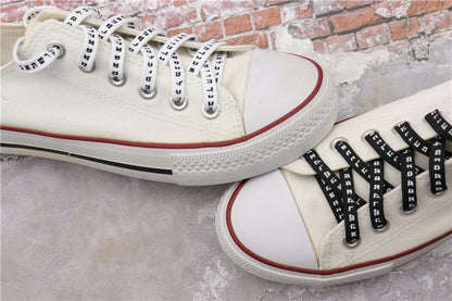 7MM Shoe Accessory Silk Screen Printing Belt Flat Canvas Strings Boots White Black 350 700 ShoeLaces