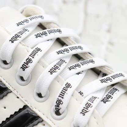 7MM Saint Side White Black Letter Flat Type Waist Laces Men Women Sneaker Ropes Boots Canvas Casual