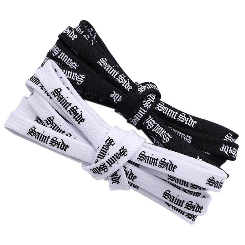 7MM Saint Side White Black Letter Flat Type Waist Laces Men Women Sneaker Ropes Boots Canvas Casual