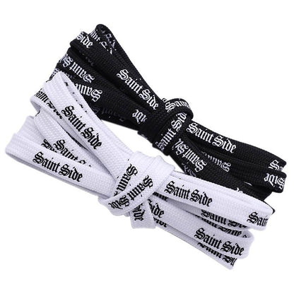 7MM Saint Side White Black Letter Flat Type Waist Laces Men Women Sneaker Ropes Boots Canvas Casual