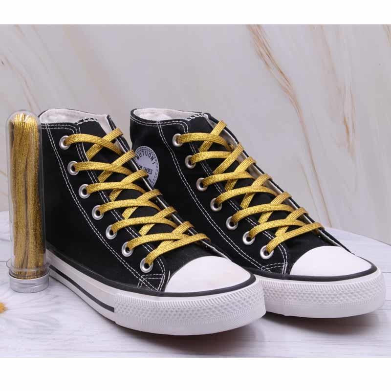 Flat Type Top Metallic Polyester Shoelaces Men Women's Shoe Sneaker 2021 Golden Black Sliver Top