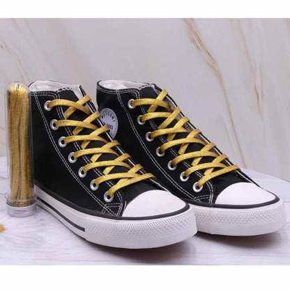 Flat Type Top Metallic Polyester Shoelaces Men Women's Shoe Sneaker 2021 Golden Black Sliver Top