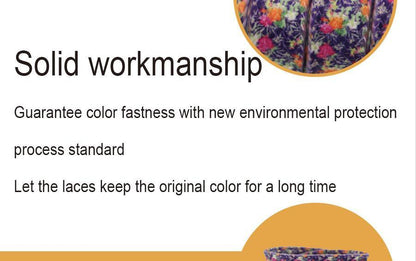 1 Pair 8MM Flat Type Purple Small Floral Pattern Heat Transfer Printing Lady's Dress Shoelaces Nice
