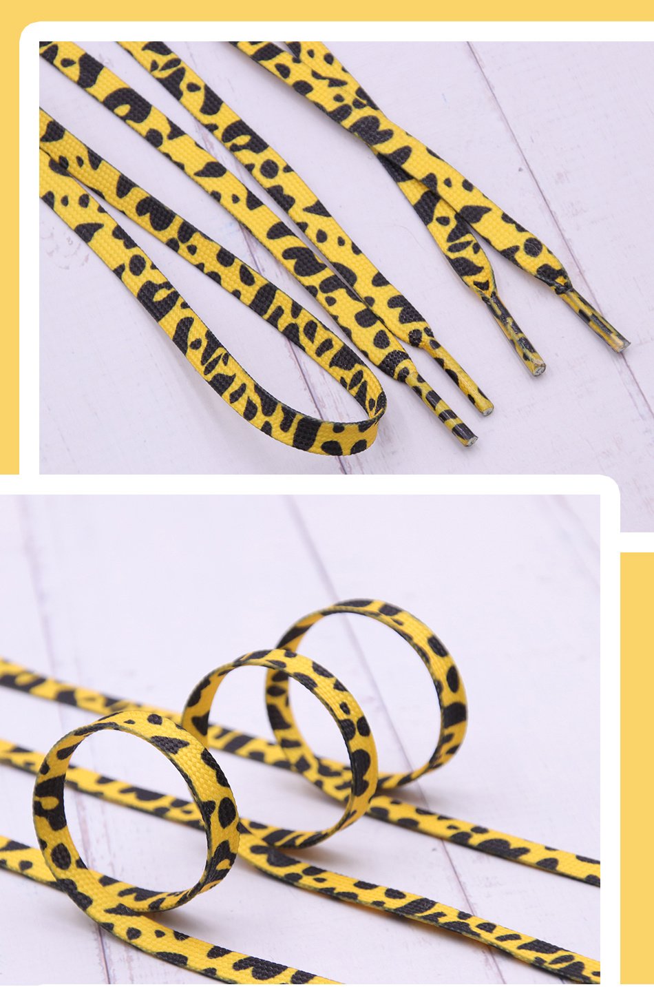 Fashion Trend 7mm Polyester Digital Printed Leopard Flat Sports Laces Thermal Transfer Shoelaces