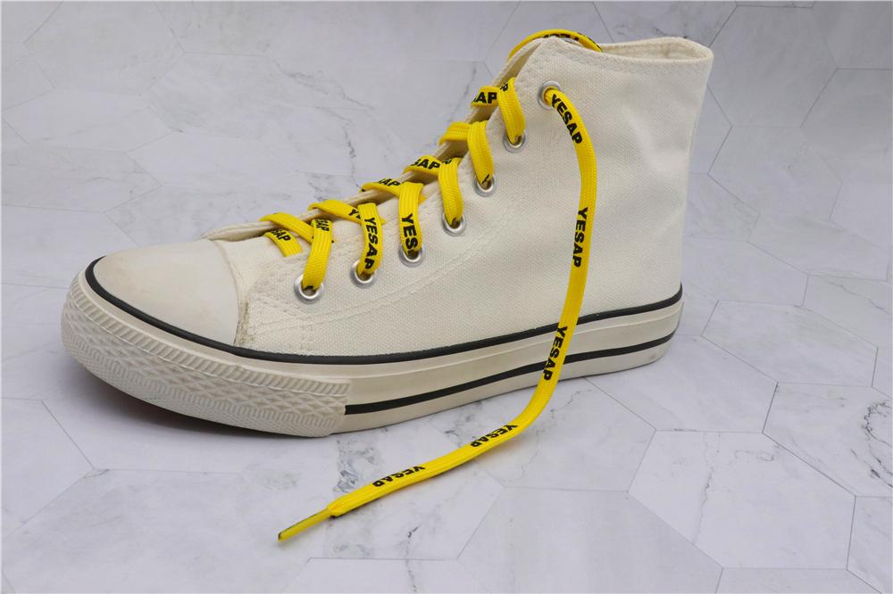 7MM Superior Shoe Accessory Silk Screen Yellow Black Letter Printing Unisex Canvas Shoelaces