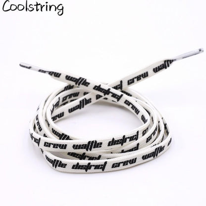 Double-sided Screen Printing Waffle District Crew Laces Beige Black Authentic Sports Shoelace