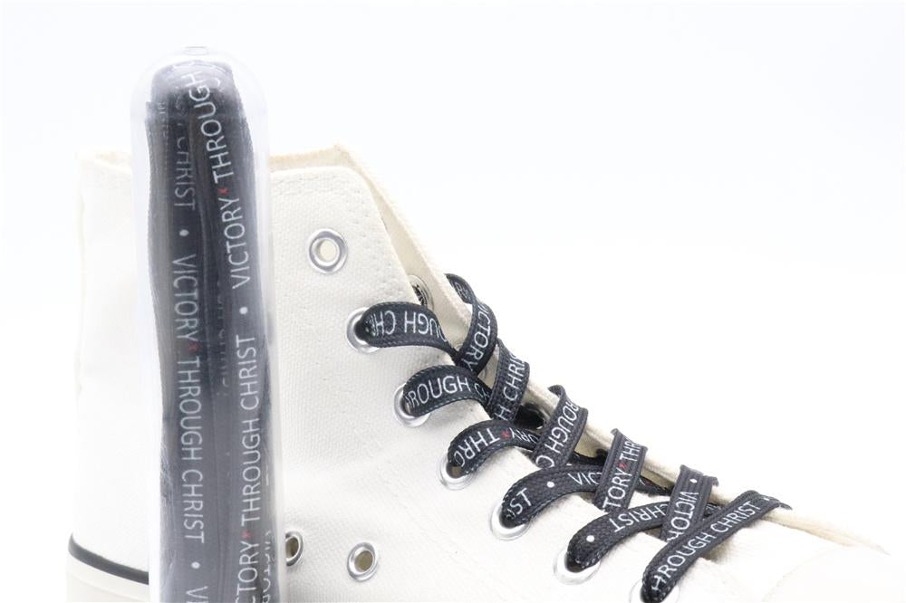 8MM Top Shoelaces "VOCTORY THROUGH CHRIST" Letter Printing Decorative Shoe Accessories Polyester