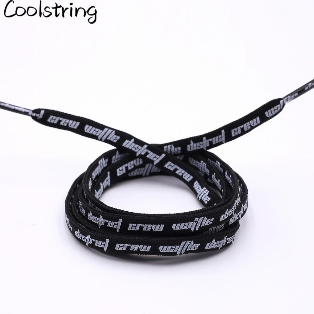 Double-sided Screen Printing Waffle District Crew Laces Beige Black Authentic Sports Shoelace
