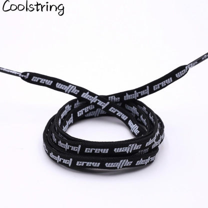 Double-sided Screen Printing Waffle District Crew Laces Beige Black Authentic Sports Shoelace