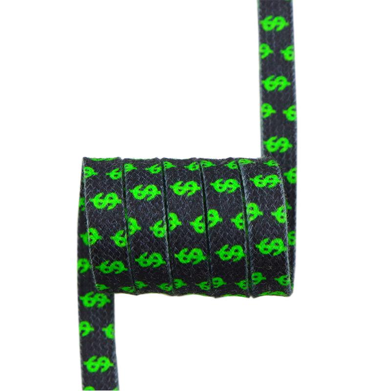 8MM Flat Canvas Polyester Cotton Laces Black-Green Dollar Heat Transfer Printing Pattern Top Ropes