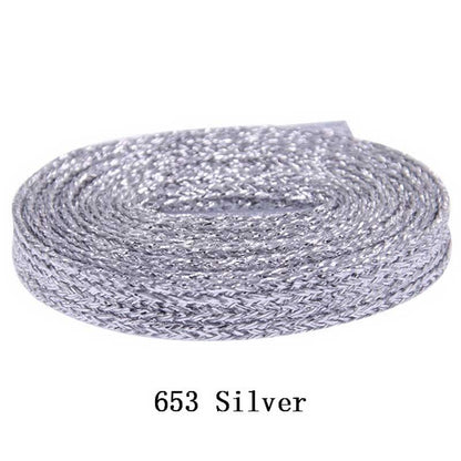 Flat Type Top Metallic Polyester Shoelaces Men Women's Shoe Sneaker 2021 Golden Black Sliver Top