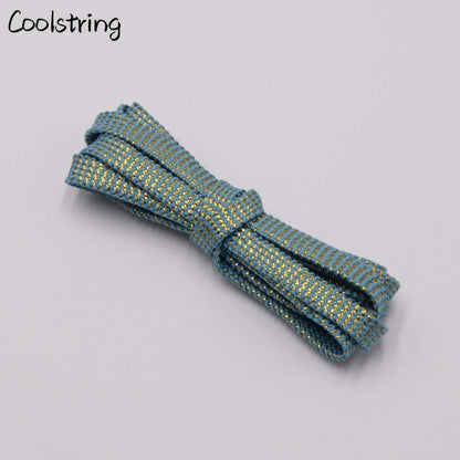 Cool 0.7cm Two Colors Mixed Shiny Gold And Silver Thread Sport Sneakers Flat Shoelaces Bootlaces