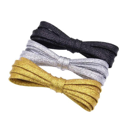 Flat Type Top Metallic Polyester Shoelaces Men Women's Shoe Sneaker 2021 Golden Black Sliver Top