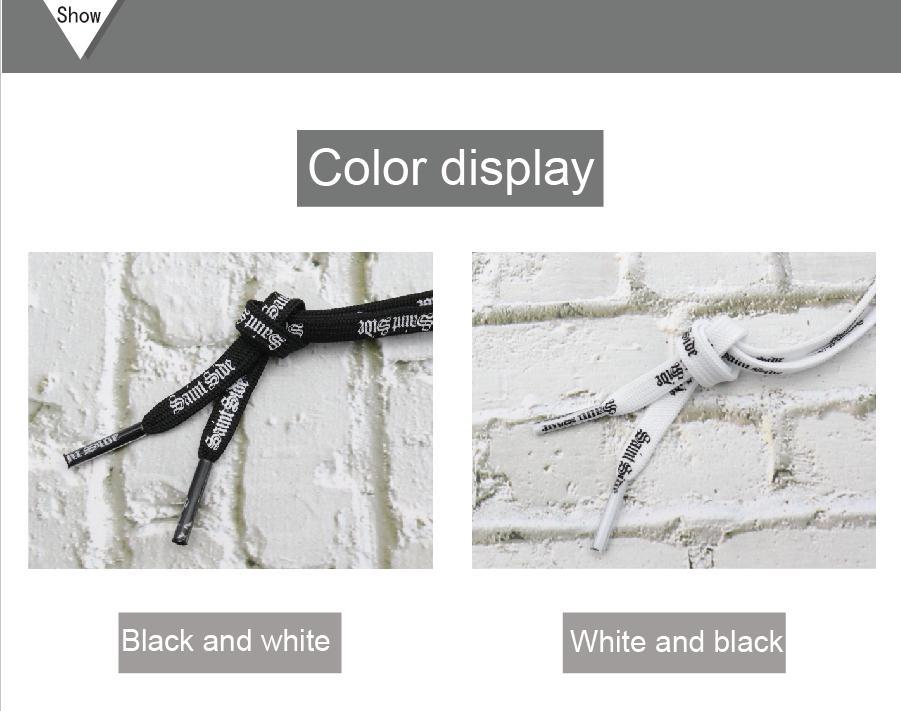 7MM Saint Side White Black Letter Flat Type Waist Laces Men Women Sneaker Ropes Boots Canvas Casual