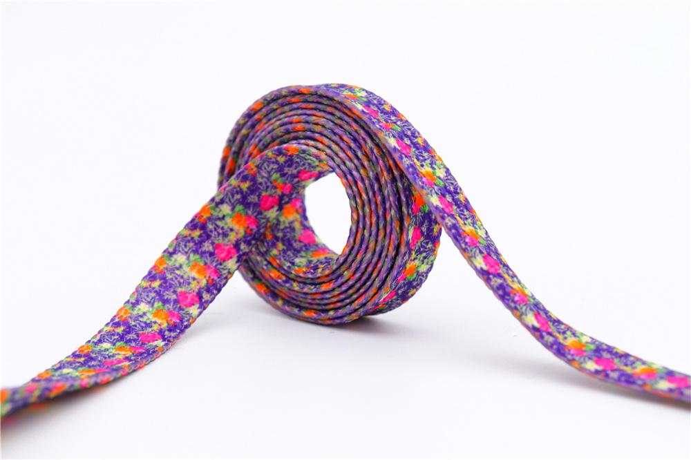1 Pair 8MM Flat Type Purple Small Floral Pattern Heat Transfer Printing Lady's Dress Shoelaces Nice