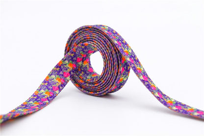1 Pair 8MM Flat Type Purple Small Floral Pattern Heat Transfer Printing Lady's Dress Shoelaces Nice