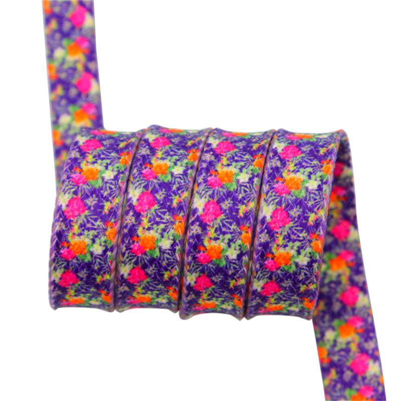 1 Pair 8MM Flat Type Purple Small Floral Pattern Heat Transfer Printing Lady's Dress Shoelaces Nice