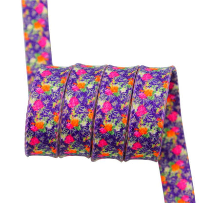 1 Pair 8MM Flat Type Purple Small Floral Pattern Heat Transfer Printing Lady's Dress Shoelaces Nice