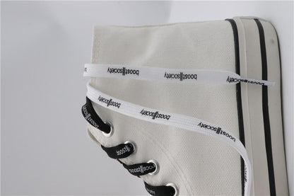 7MM  "boos society" Letter Silk Printing White Black Shoelaces изи буст кроссовки Flat Ropes Easy