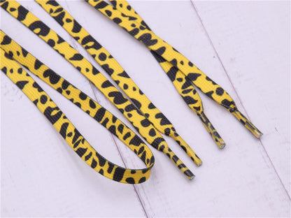 Fashion Trend 7mm Polyester Digital Printed Leopard Flat Sports Laces Thermal Transfer Shoelaces