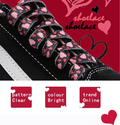 Top Quality Shoelaces Accessories 8MM Flat Pink Girl Lovers Heart Heat Transfer Printing Women