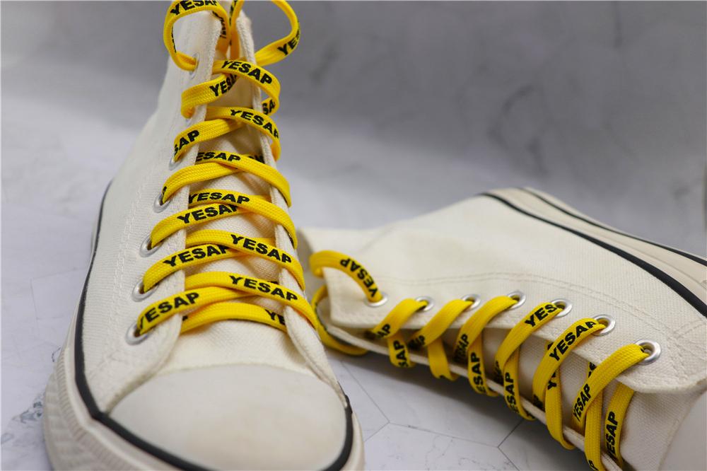 7MM Superior Shoe Accessory Silk Screen Yellow Black Letter Printing Unisex Canvas Shoelaces