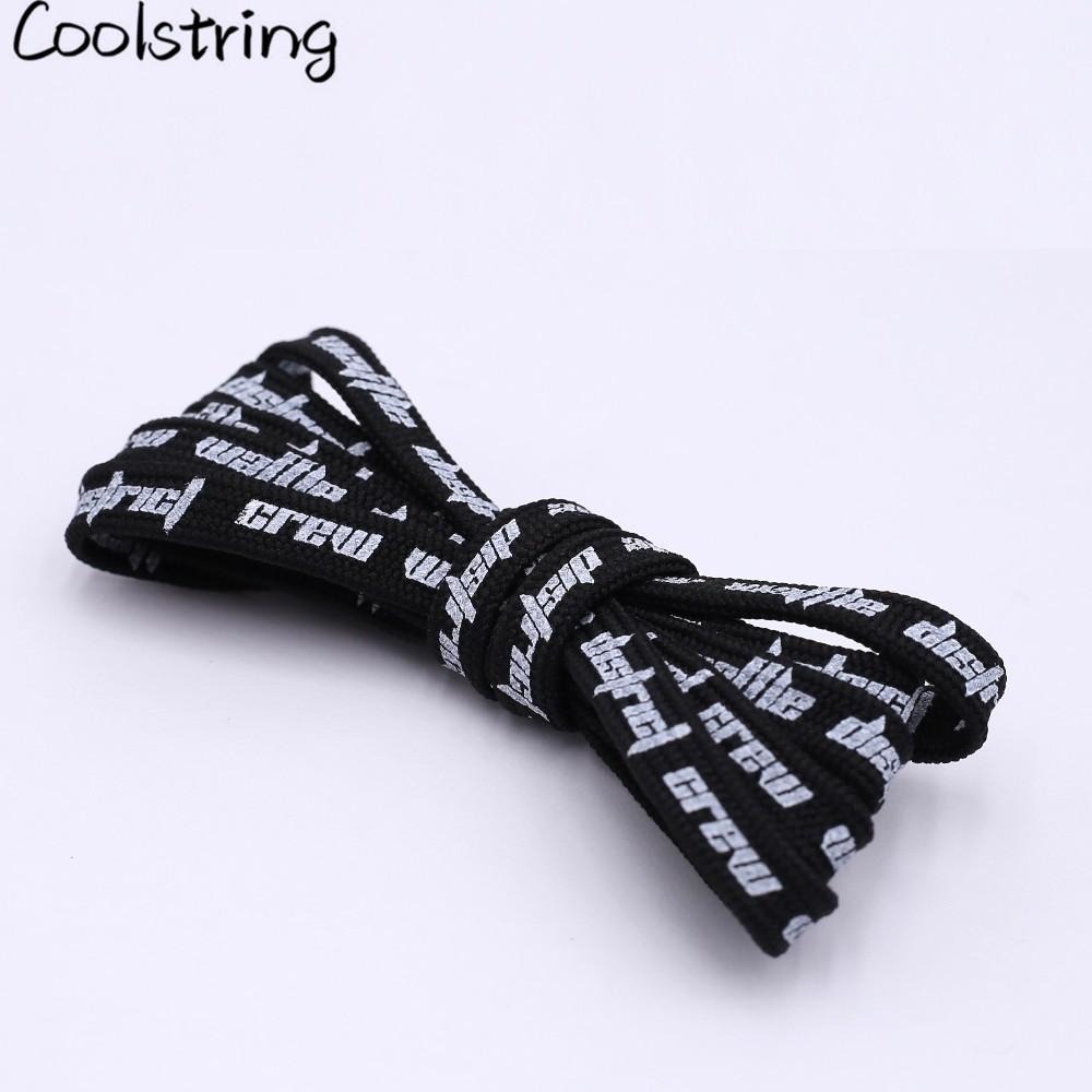 Double-sided Screen Printing Waffle District Crew Laces Beige Black Authentic Sports Shoelace