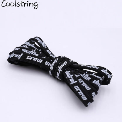 Double-sided Screen Printing Waffle District Crew Laces Beige Black Authentic Sports Shoelace