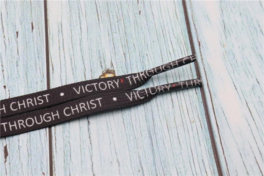 8MM Top Shoelaces "VOCTORY THROUGH CHRIST" Letter Printing Decorative Shoe Accessories Polyester