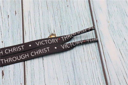 8MM Top Shoelaces "VOCTORY THROUGH CHRIST" Letter Printing Decorative Shoe Accessories Polyester