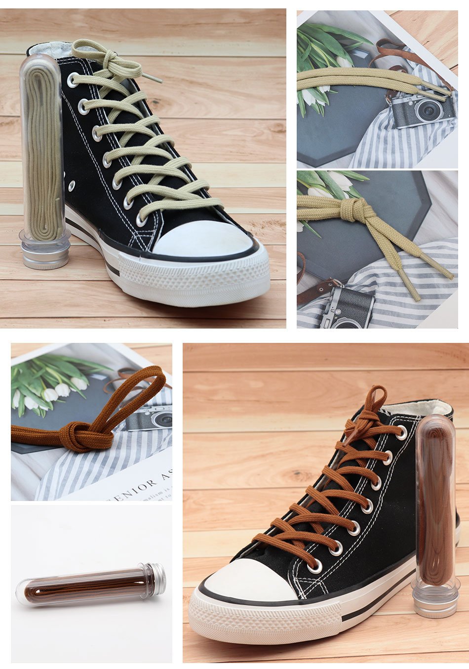 6MM Classic Shoe Accessory Double Layer Polyester Flat Shape Shoelaces 7 Colours For Canvas Boots