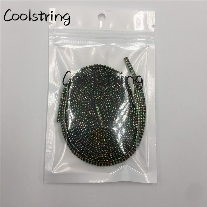 7mm Flat Black White Light Green Glitter Shoelaces Shiny Bootlaces Double Layer Hollow Shoe Laces