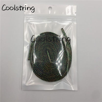 7mm Flat Black White Light Green Glitter Shoelaces Shiny Bootlaces Double Layer Hollow Shoe Laces