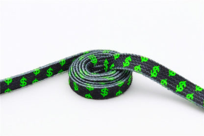 8MM Flat Canvas Polyester Cotton Laces Black-Green Dollar Heat Transfer Printing Pattern Top Ropes