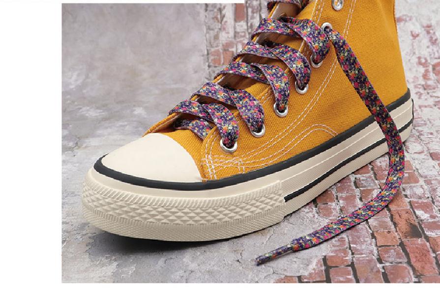 1 Pair 8MM Flat Type Purple Small Floral Pattern Heat Transfer Printing Lady's Dress Shoelaces Nice