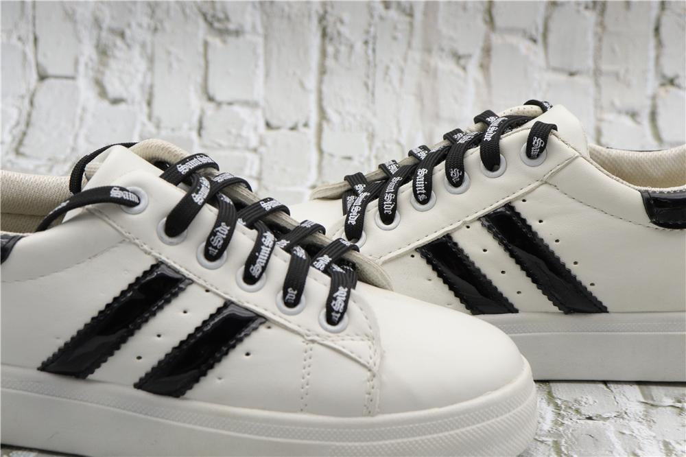 7MM Saint Side White Black Letter Flat Type Waist Laces Men Women Sneaker Ropes Boots Canvas Casual