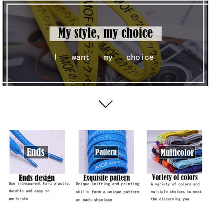 7MM Silk Screen Printing Top Shoe Accessories Japanese Letter Canvas Shoelaces Easy Ropes Colorful