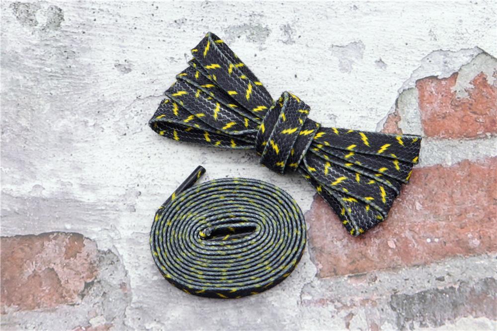 8MM Wide Shoe Accessories Black&Yellow Lighting Heat Transfer Printing Flat Laces Canvas Boots