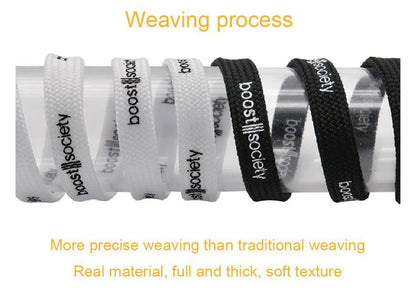7MM  "boos society" Letter Silk Printing White Black Shoelaces изи буст кроссовки Flat Ropes Easy