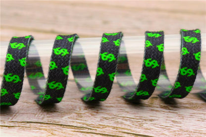 8MM Flat Canvas Polyester Cotton Laces Black-Green Dollar Heat Transfer Printing Pattern Top Ropes