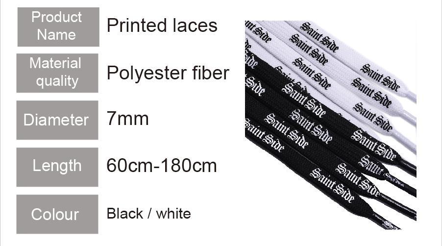 7MM Saint Side White Black Letter Flat Type Waist Laces Men Women Sneaker Ropes Boots Canvas Casual