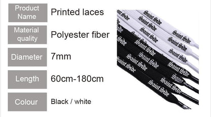 7MM Saint Side White Black Letter Flat Type Waist Laces Men Women Sneaker Ropes Boots Canvas Casual