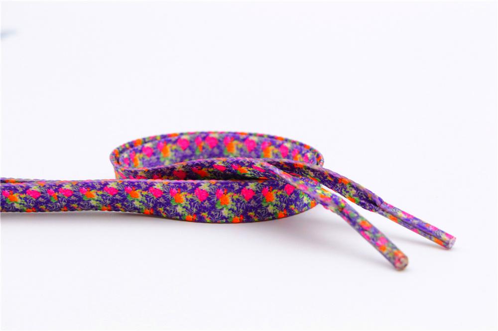 1 Pair 8MM Flat Type Purple Small Floral Pattern Heat Transfer Printing Lady's Dress Shoelaces Nice