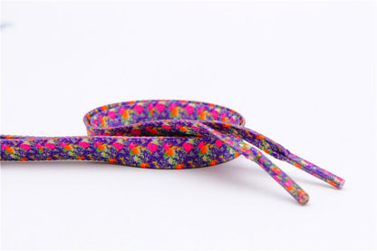 1 Pair 8MM Flat Type Purple Small Floral Pattern Heat Transfer Printing Lady's Dress Shoelaces Nice